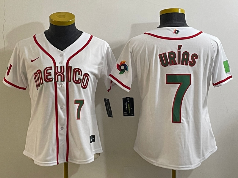 Youth Mexico Baseball #7 Julio Urías 2023 White World Baseball Classic With Patch Stitched Jersey